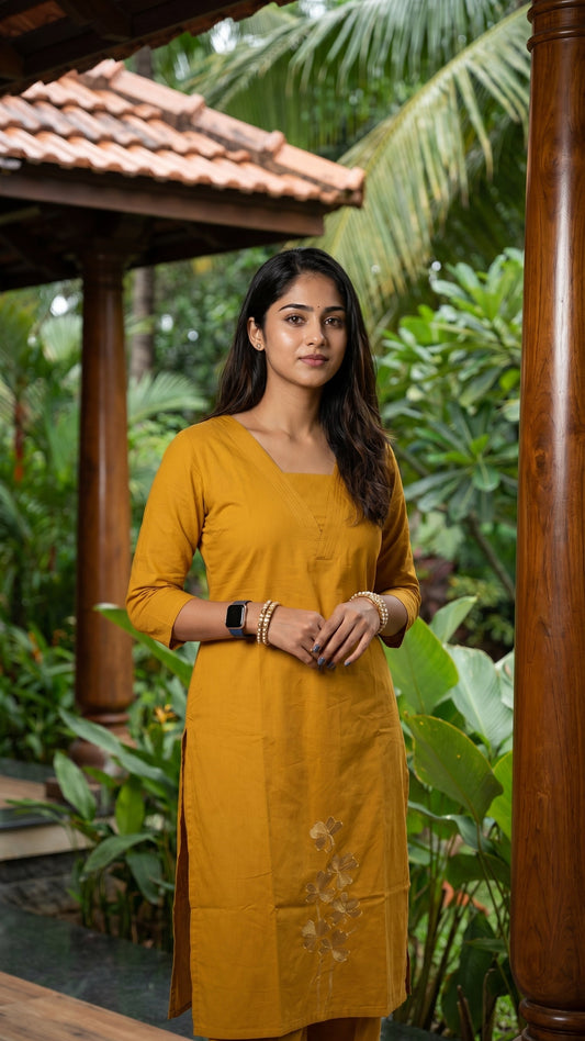 Saffron Yellow Floral Embroidered Co-ord Set