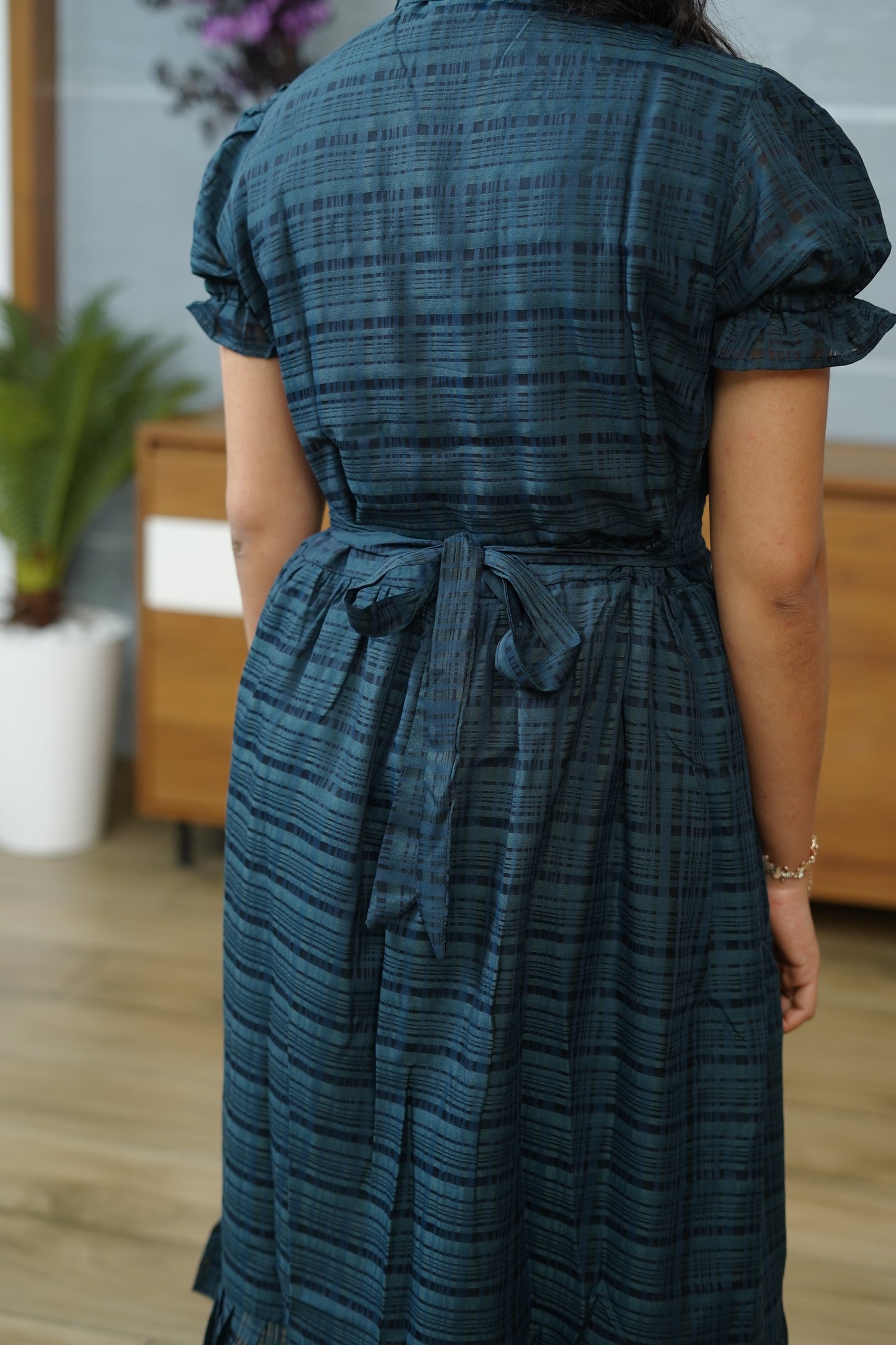 Teal Blue Puff Sleeve Dress - F1067