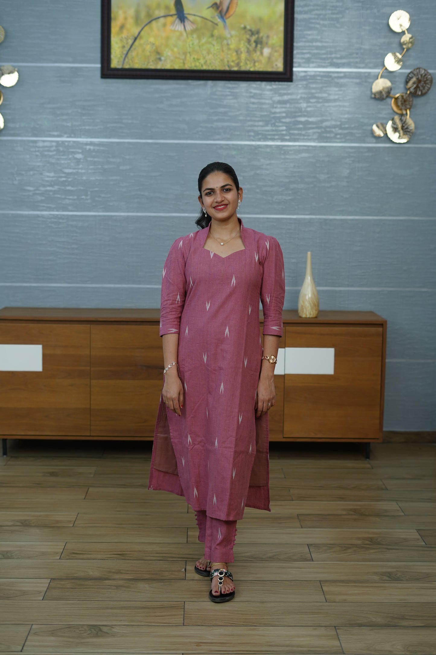 Rose Pink ikat Kurta Set - PF1014