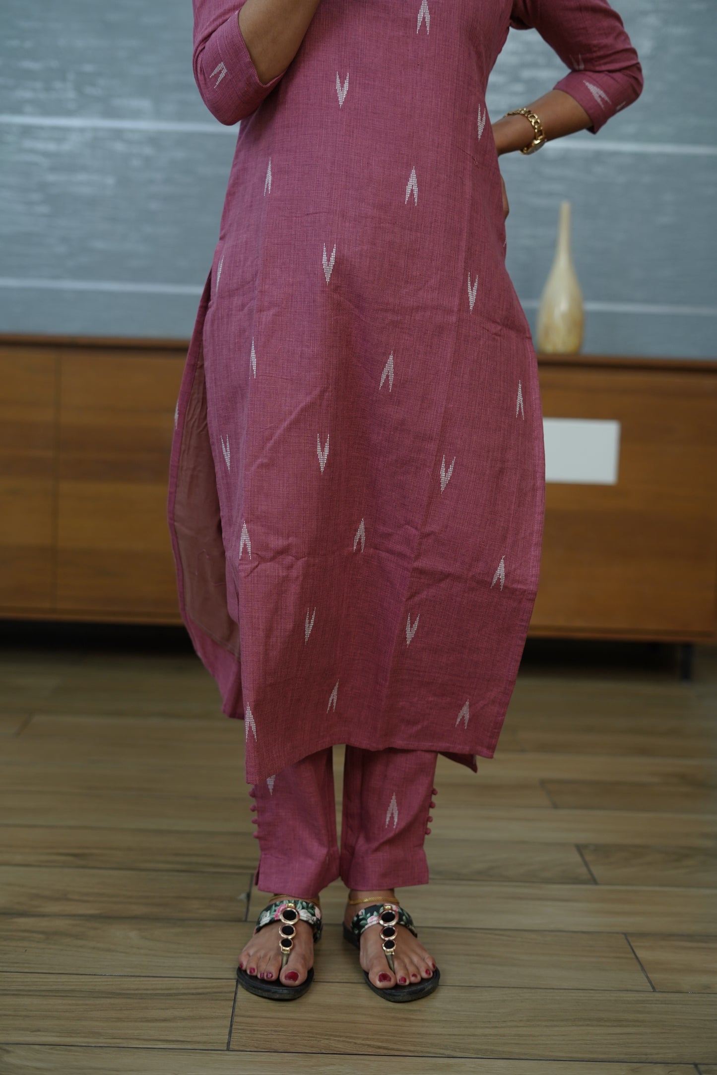 Rose Pink ikat Kurta Set - PF1014