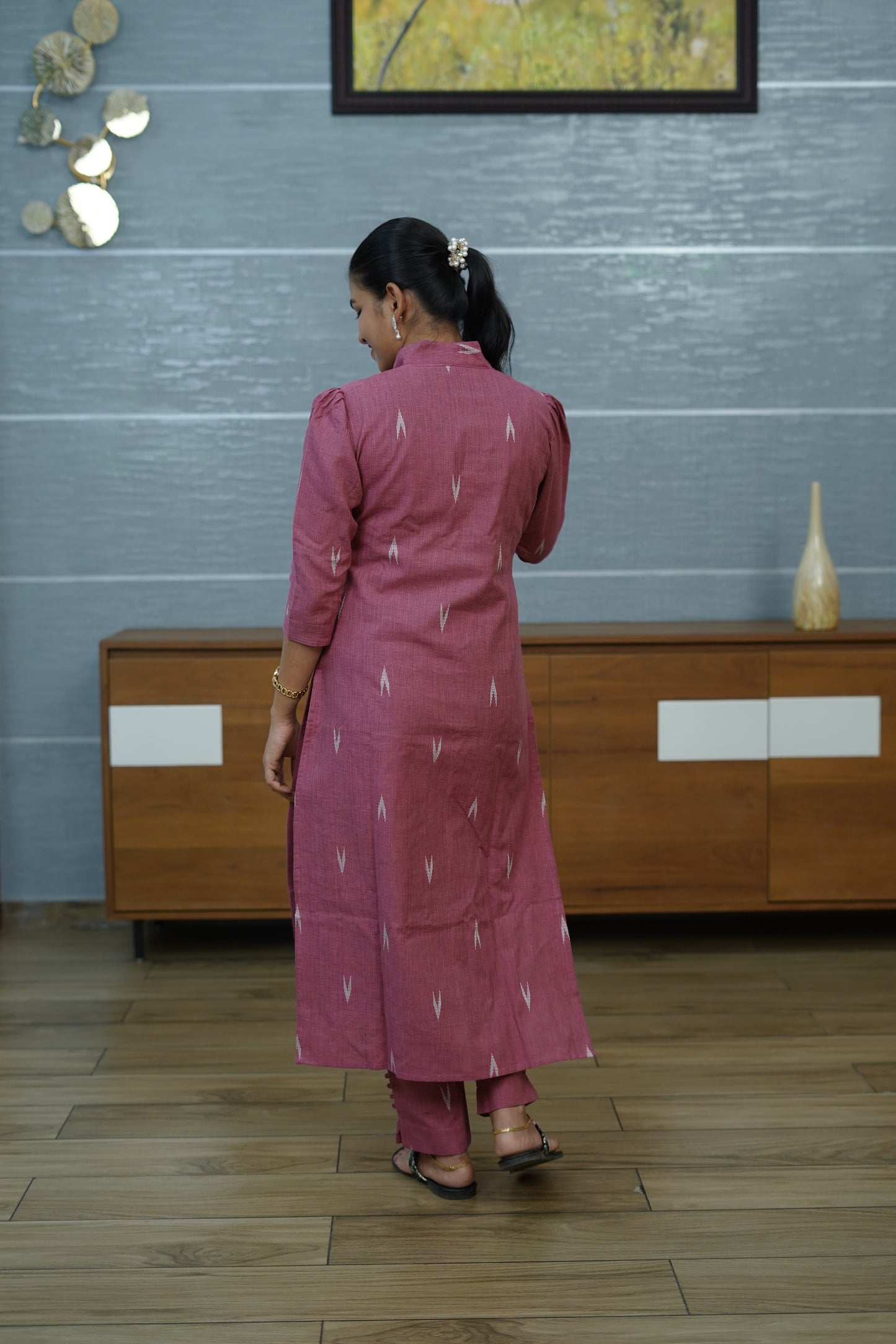 Rose Pink ikat Kurta Set - PF1014