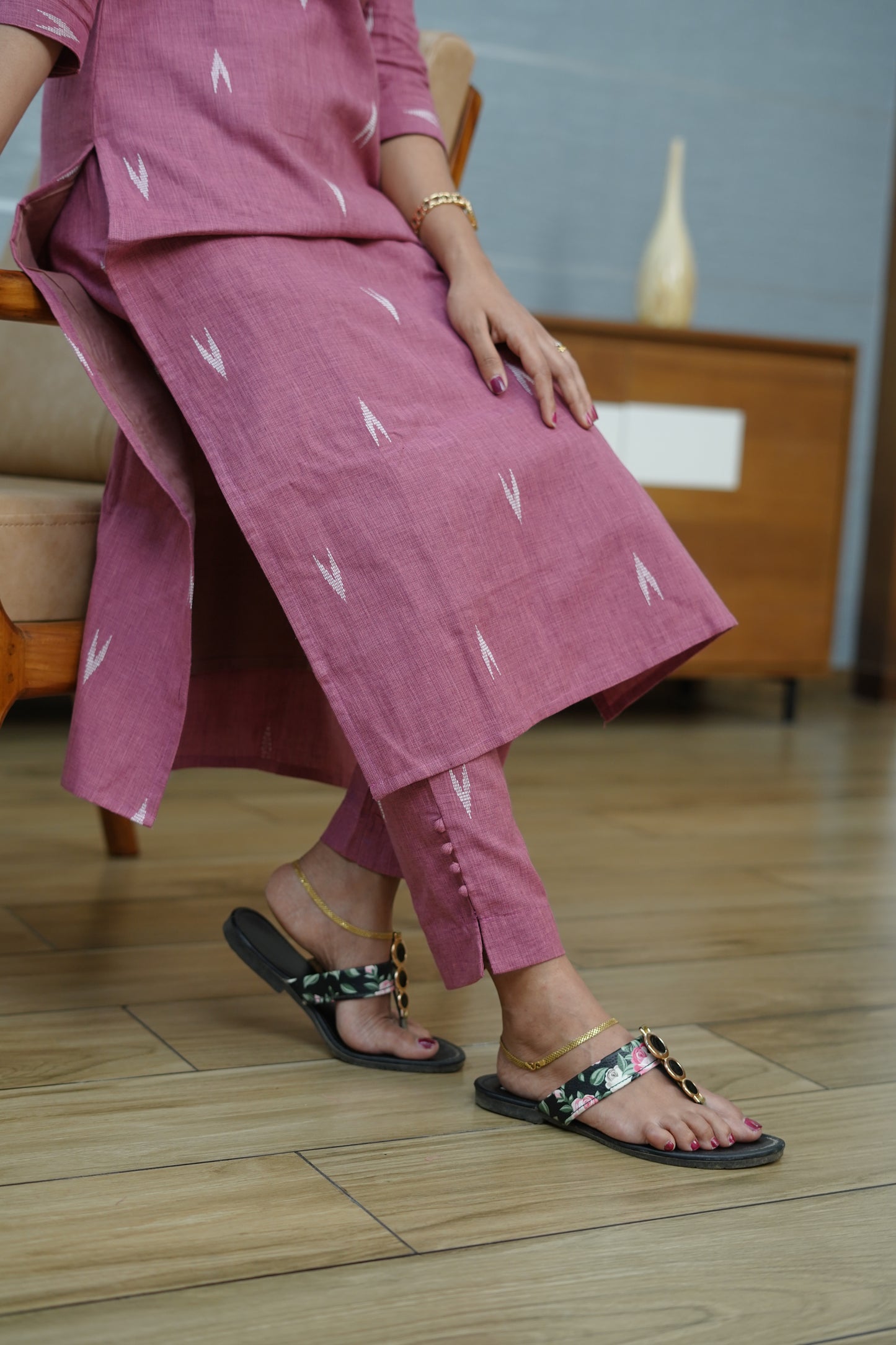Rose Pink ikat Kurta Set - PF1014