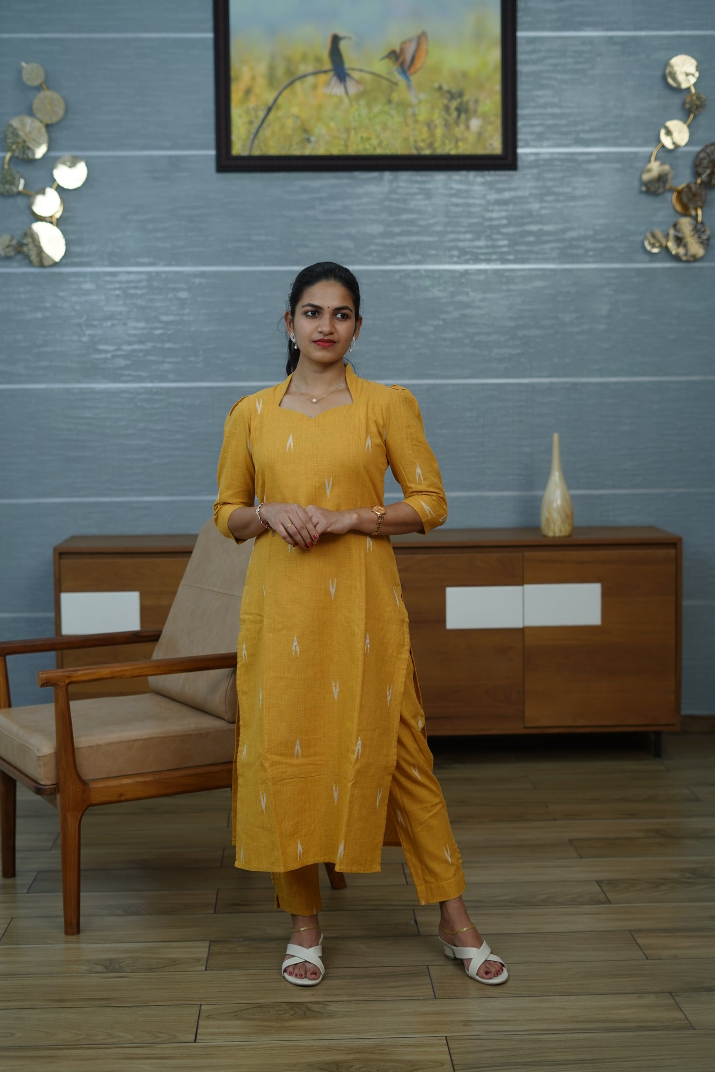 Mustard Ikat Kurta Set - PF1014