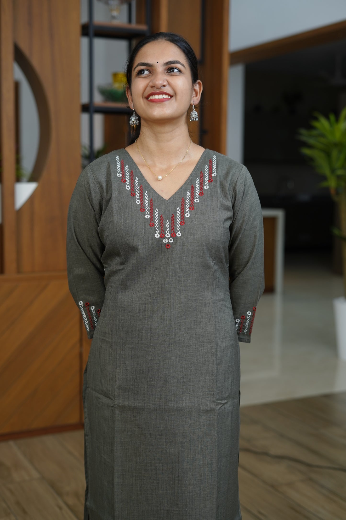 Dusty Rose Gathered Neck Kurti - F1069