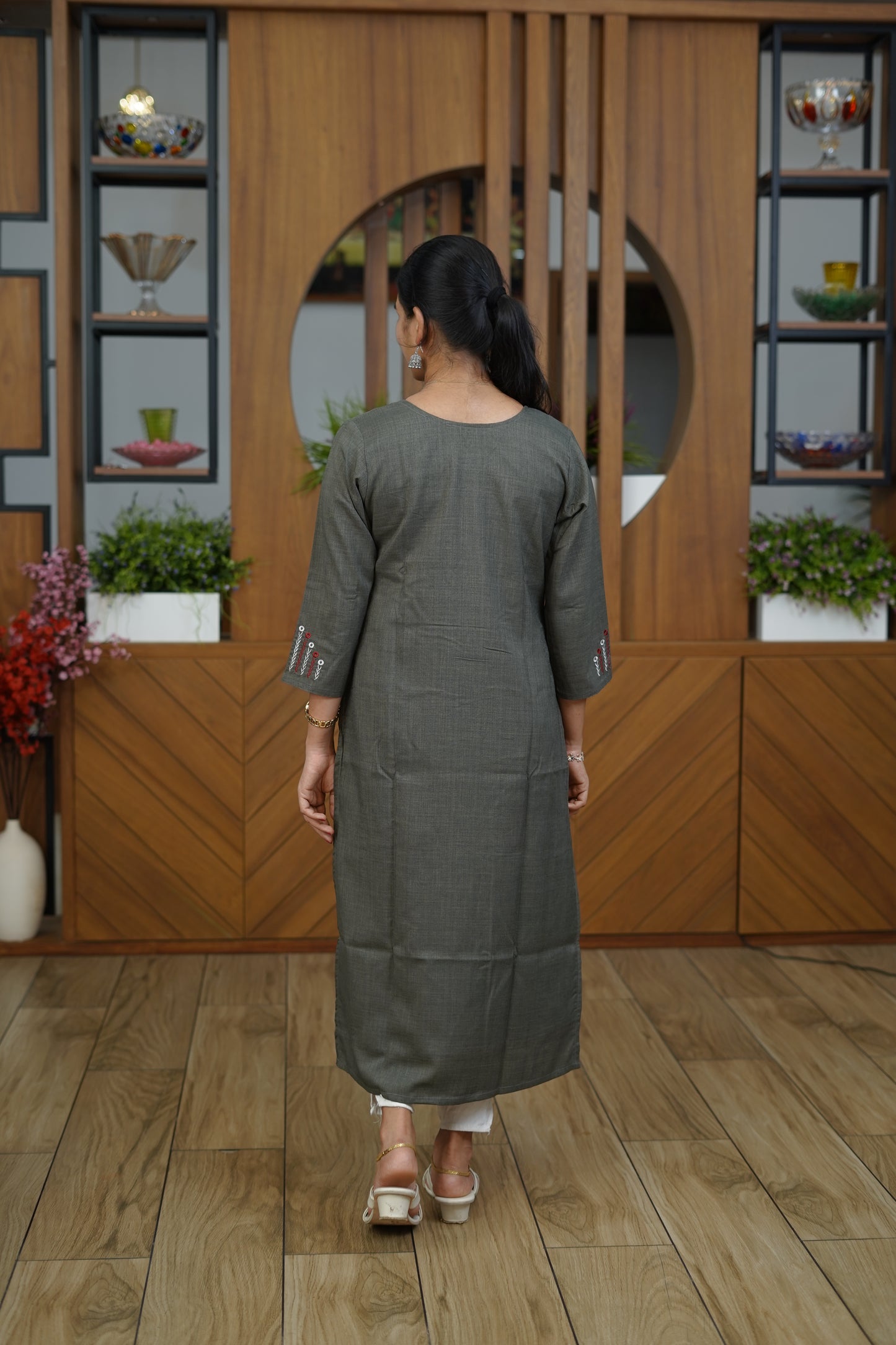 Dusty Rose Gathered Neck Kurti - F1069