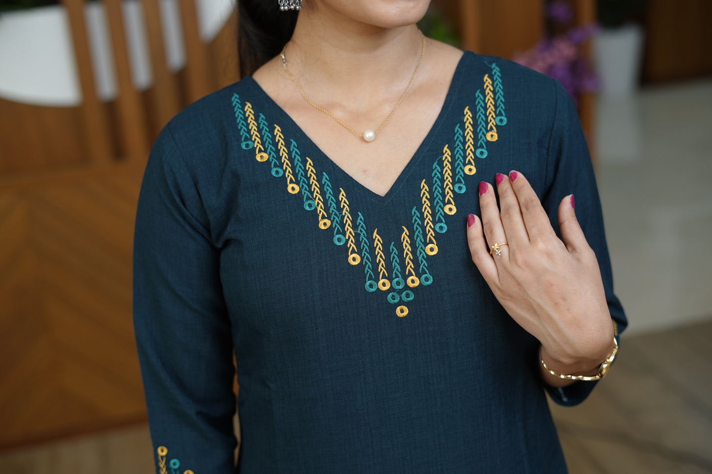 Caramel Cotton Collared Kurti - F1069