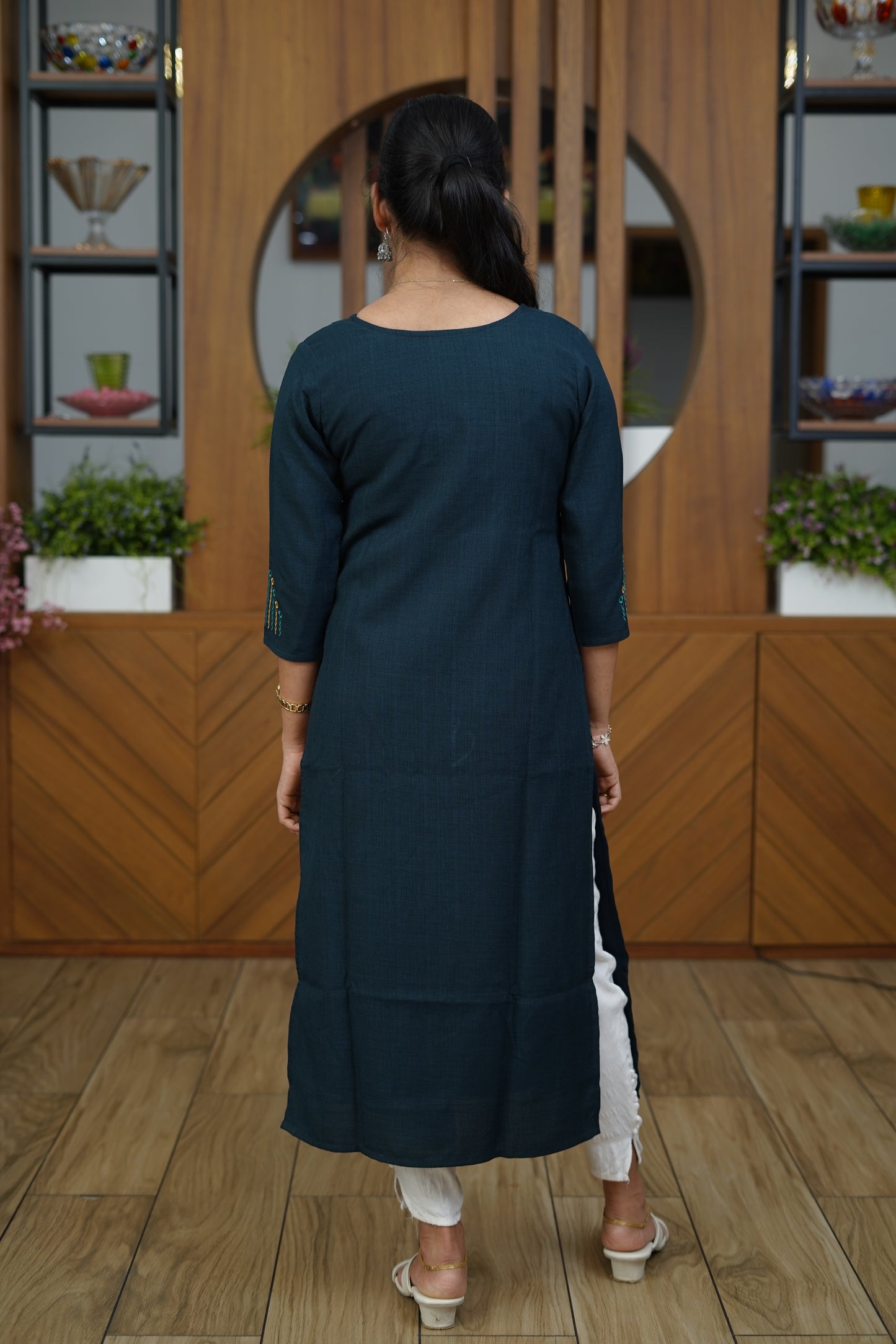 Caramel Cotton Collared Kurti - F1069