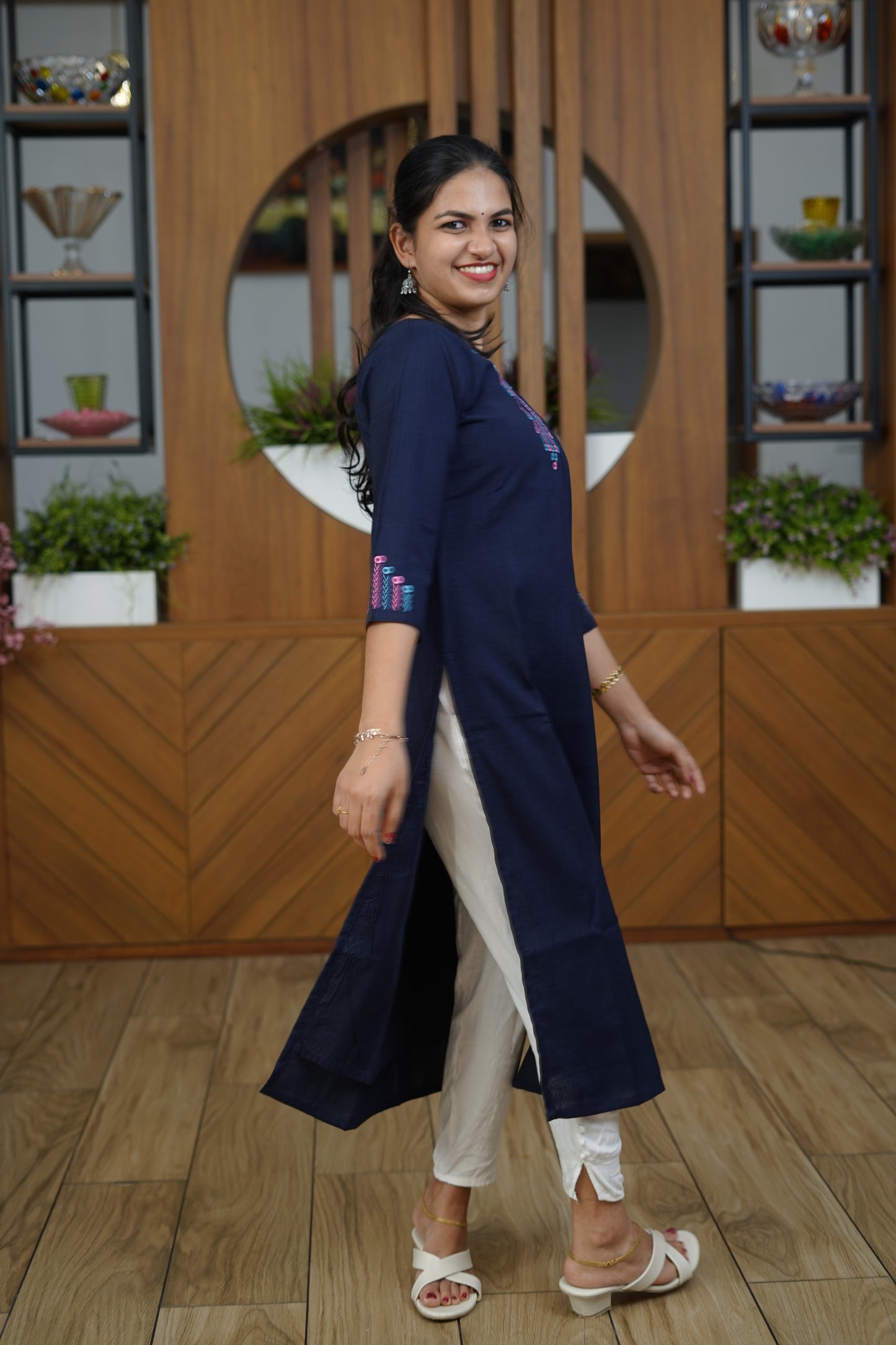 Midnight Floral Flare Kurti - F1069