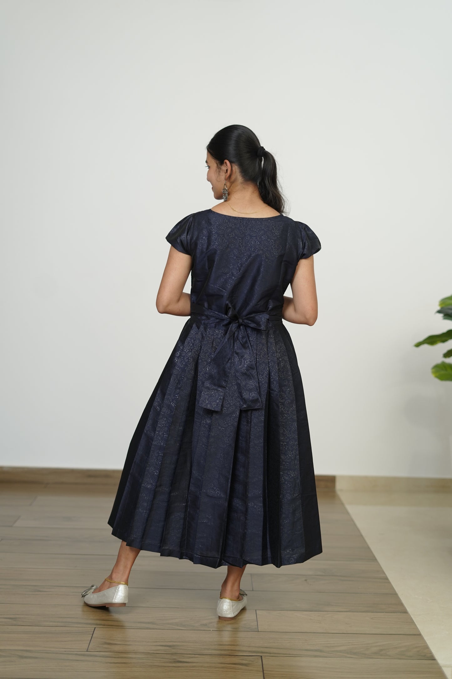 Navy Blue Pleated Party Dress