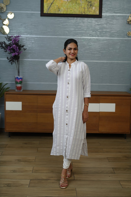 White Printed Cotton Kurti