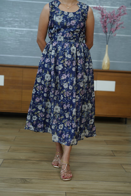 Midnight Bloom Sleevless Flared Dress - PF1013