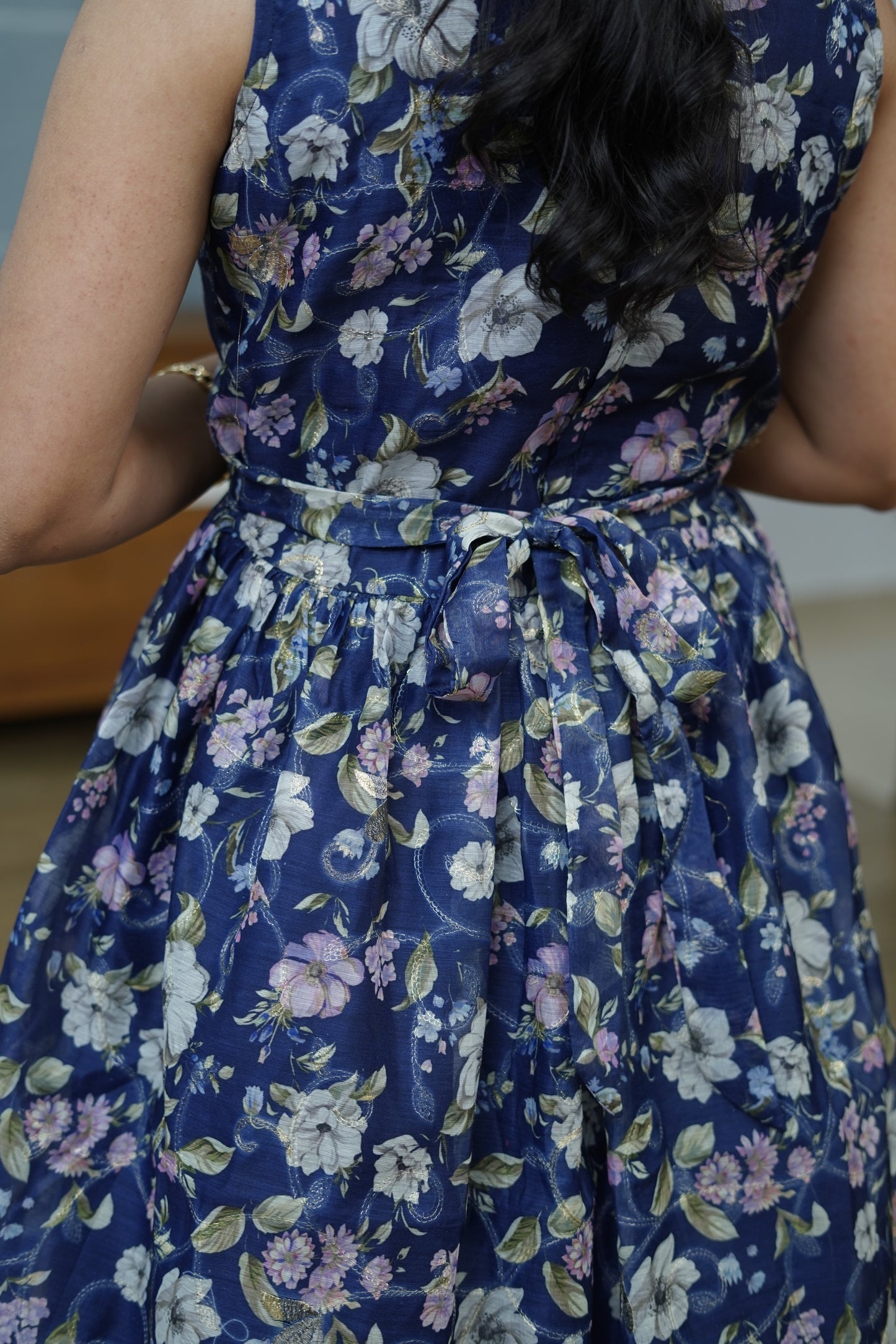 Midnight Bloom Sleevless Flared Dress - PF1013