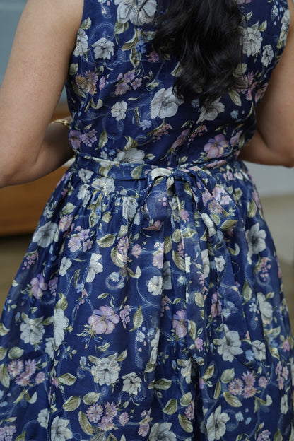 Midnight Bloom Sleevless Flared Dress - PF1013