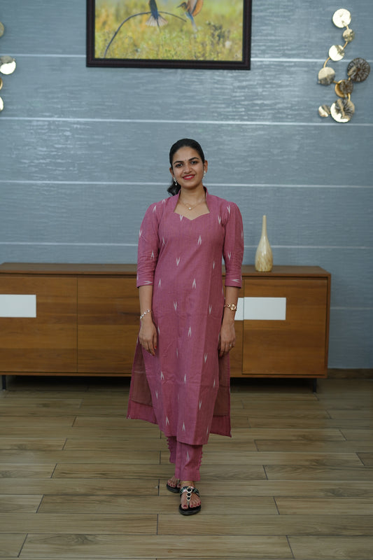 Rose Pink ikat Kurta Set - PF1014