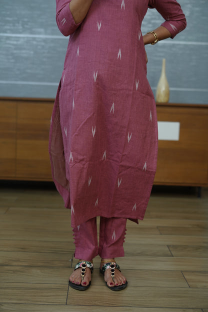 Rose Pink ikat Kurta Set - PF1014