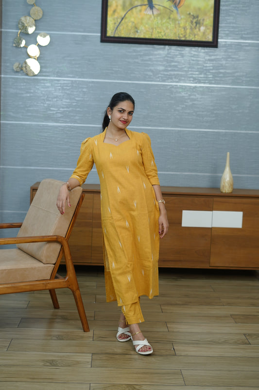 Mustard Ikat Kurta Set - PF1014