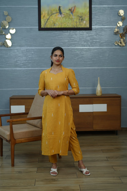 Mustard Ikat Kurta Set - PF1014