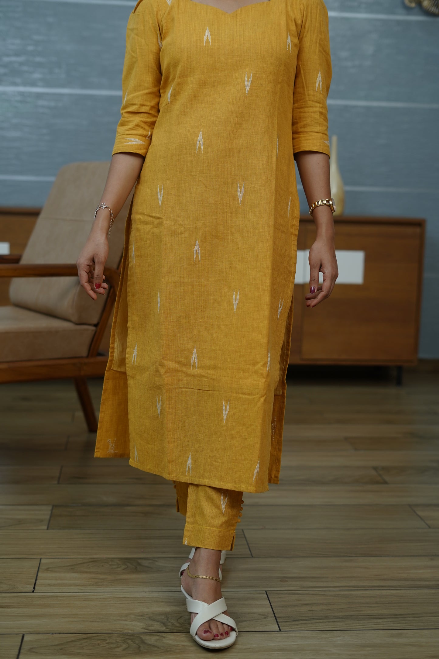 Mustard Ikat Kurta Set - PF1014