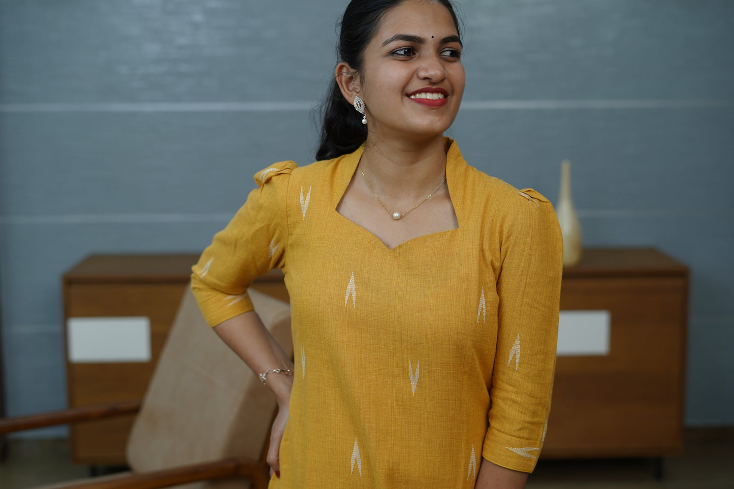 Mustard Ikat Kurta Set - PF1014