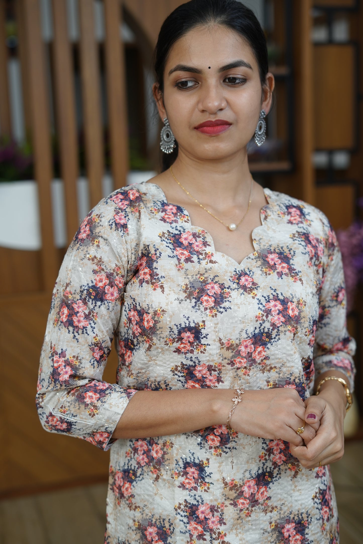 Vintage Rose Printed Kurti - F1076