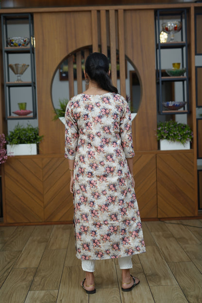 Vintage Rose Printed Kurti - F1076