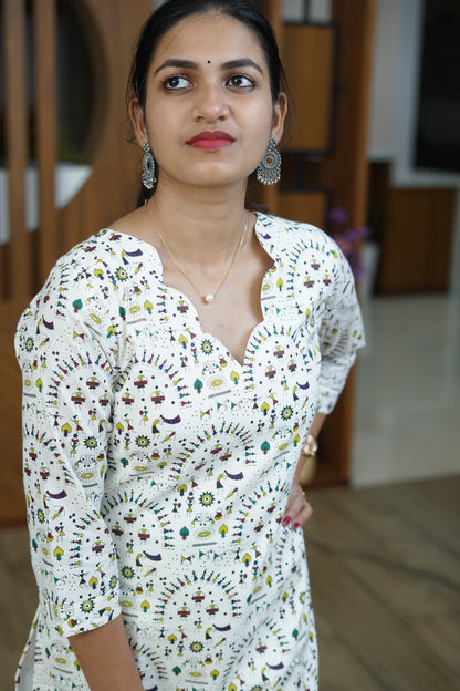 Sunlit Mandala Print Kurti -F1076