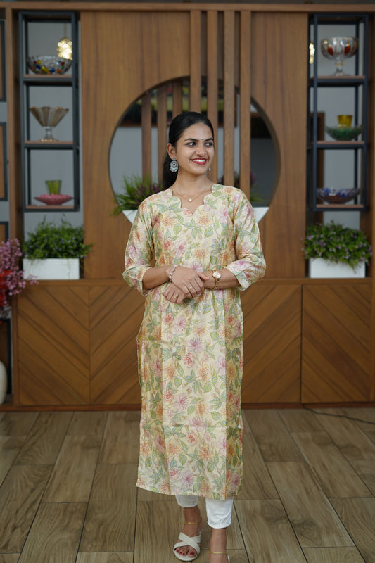 Mehendi Green Ethnic Kurti - F1076