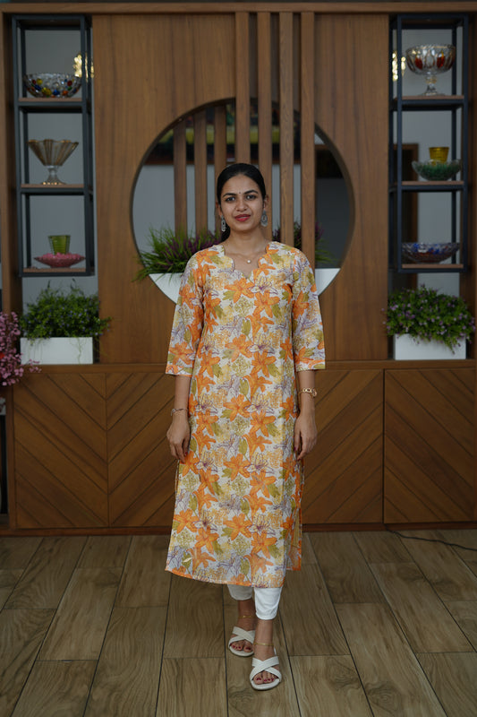 Lime Yellow Casual Wear Kurti - F1076