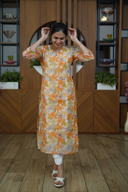 Lime Yellow Casual Wear Kurti - F1076