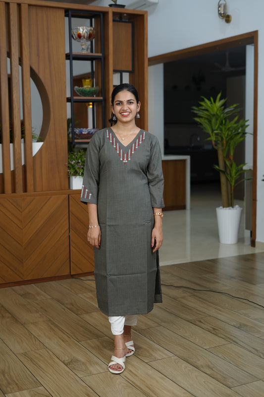 Dusty Rose Gathered Neck Kurti - F1069
