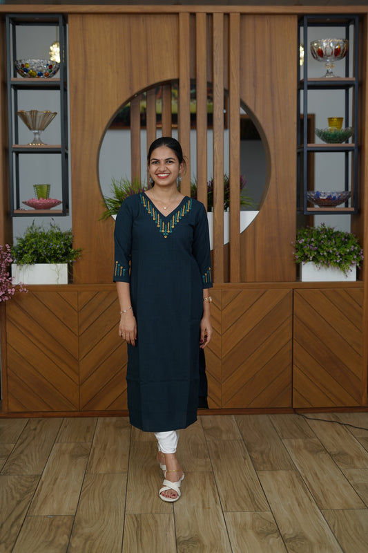 Caramel Cotton Collared Kurti - F1069