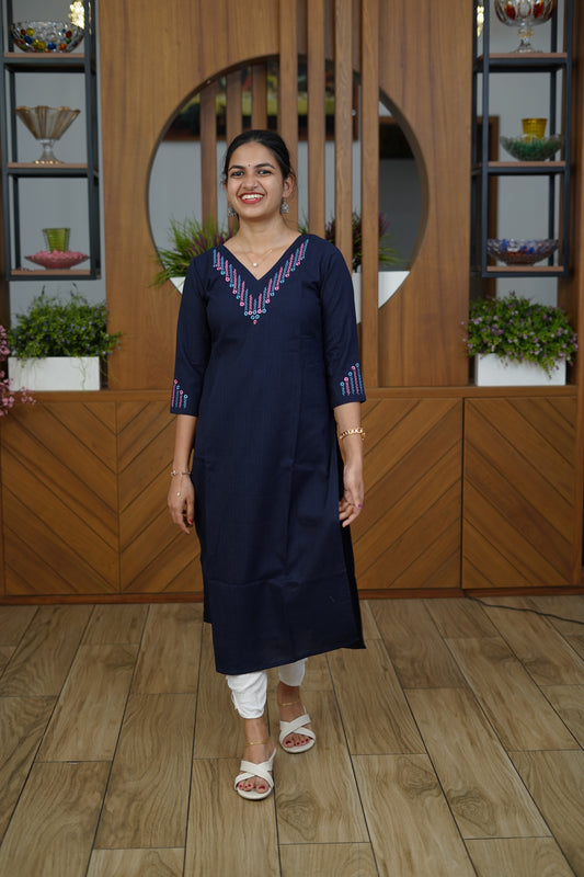 Midnight Floral Flare Kurti - F1069