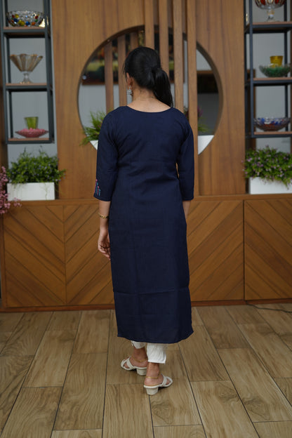 Midnight Floral Flare Kurti - F1069