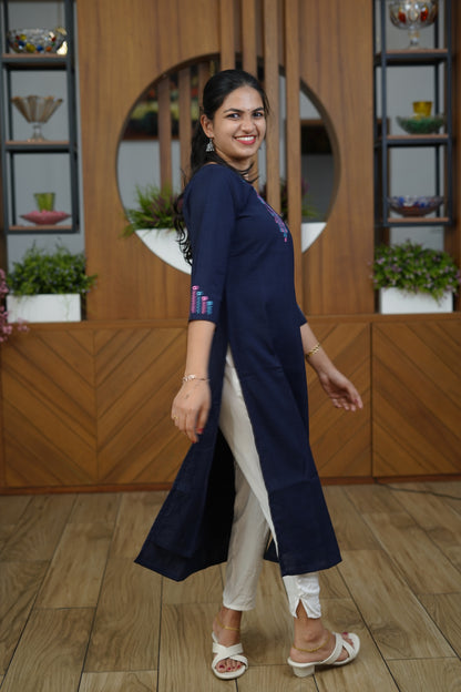 Midnight Floral Flare Kurti - F1069