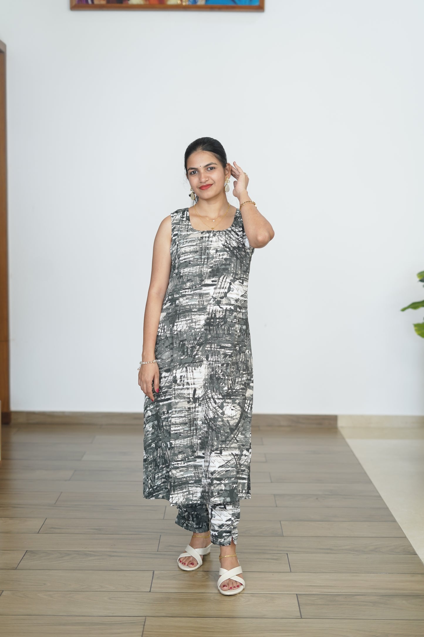 Twilight Grey - Buttoned Kurta Set - F1079