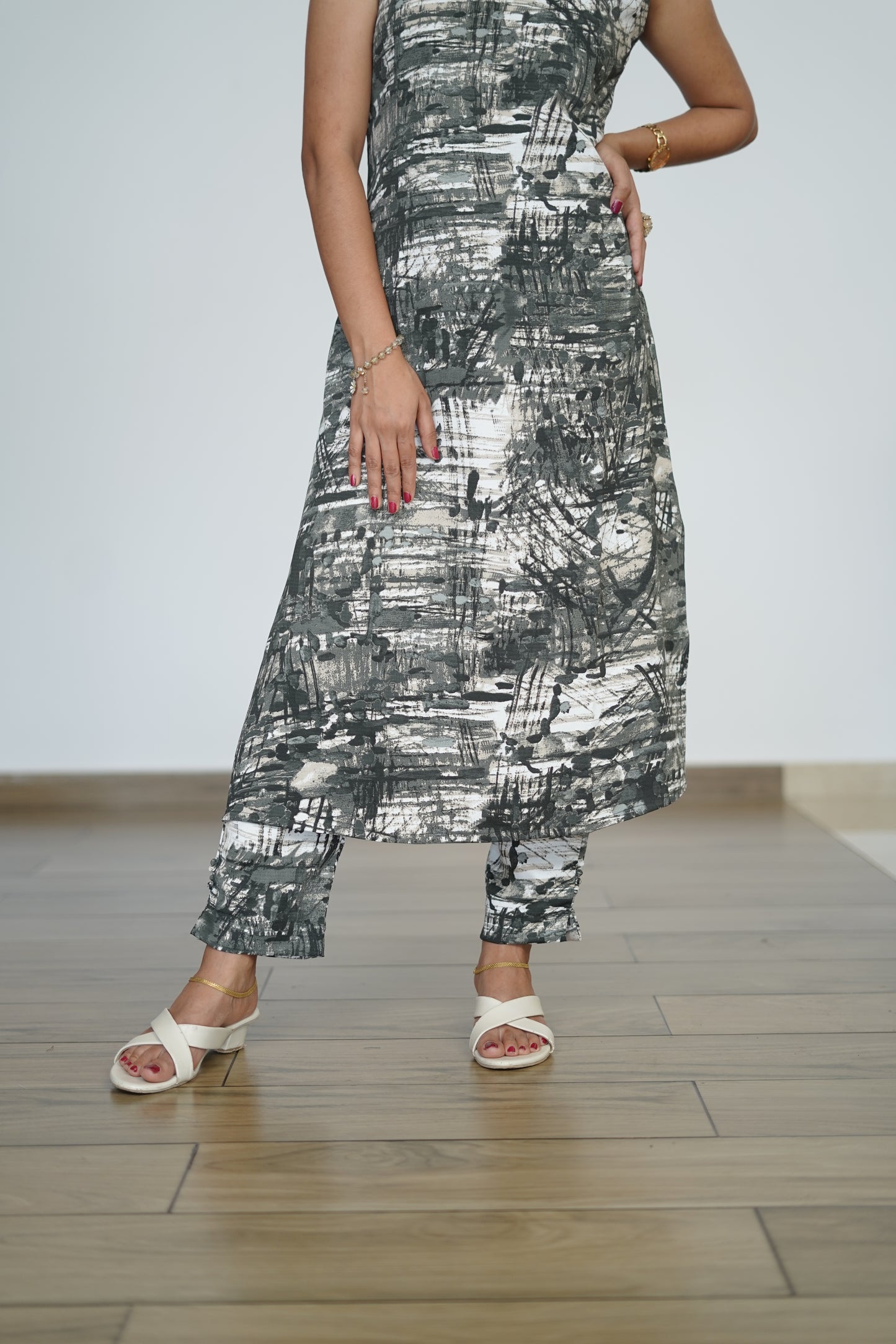 Twilight Grey - Buttoned Kurta Set - F1079