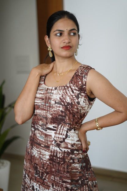 Rust & White Abstract Kurti Set -F1079