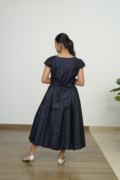 Navy Blue Pleated Party Dress