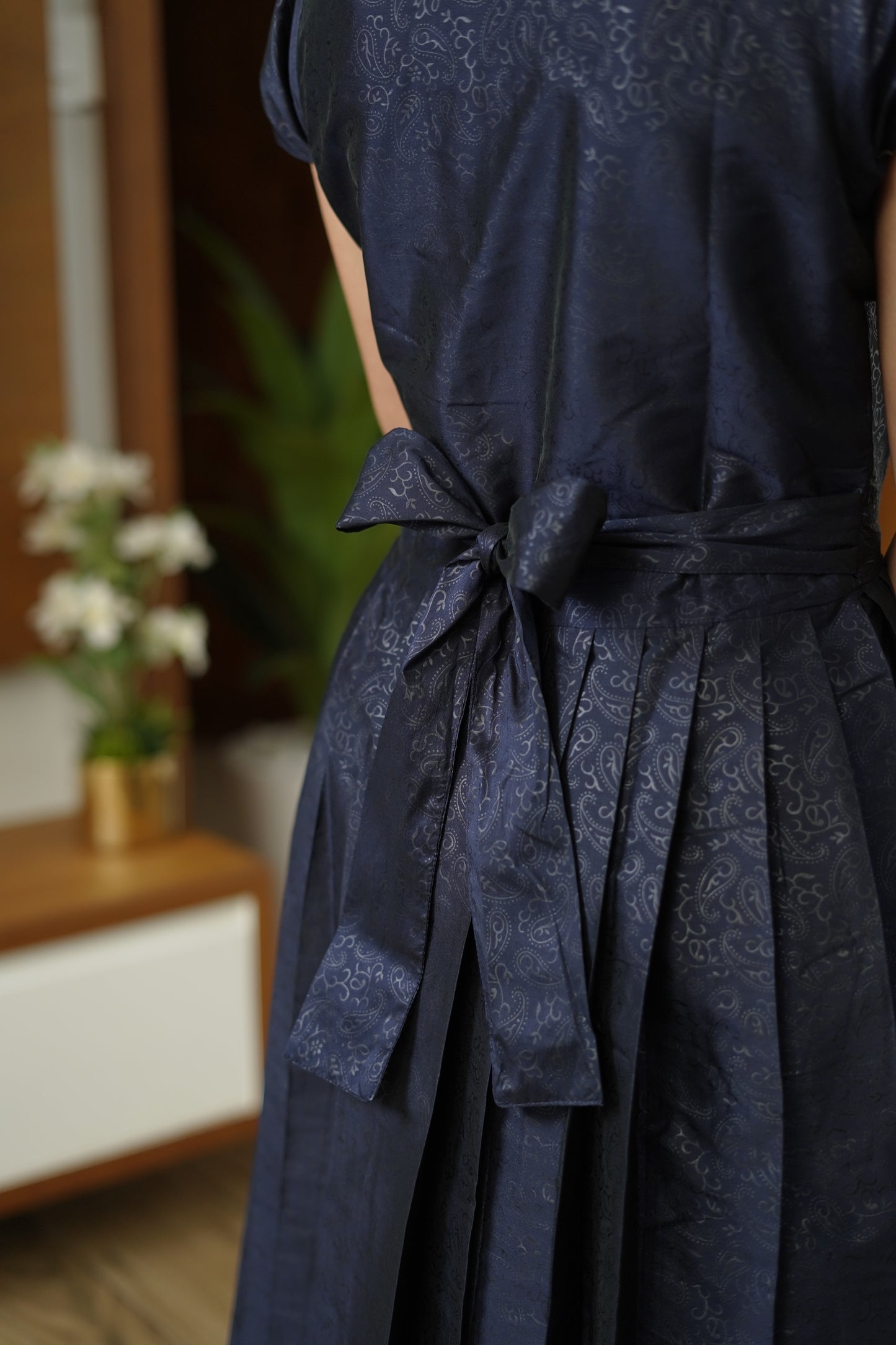 Navy Blue Pleated Party Dress