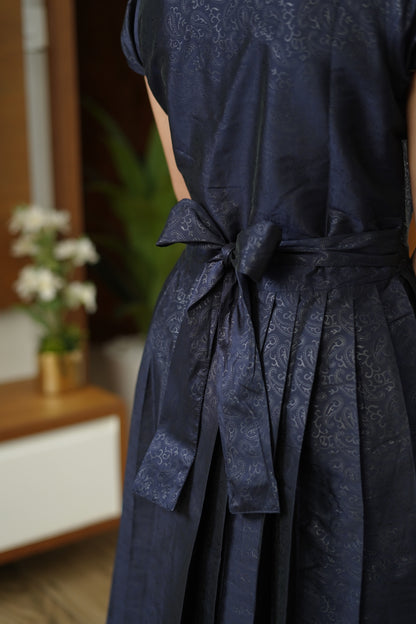 Navy Blue Pleated Party Dress