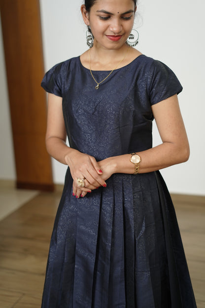 Navy Blue Pleated Party Dress