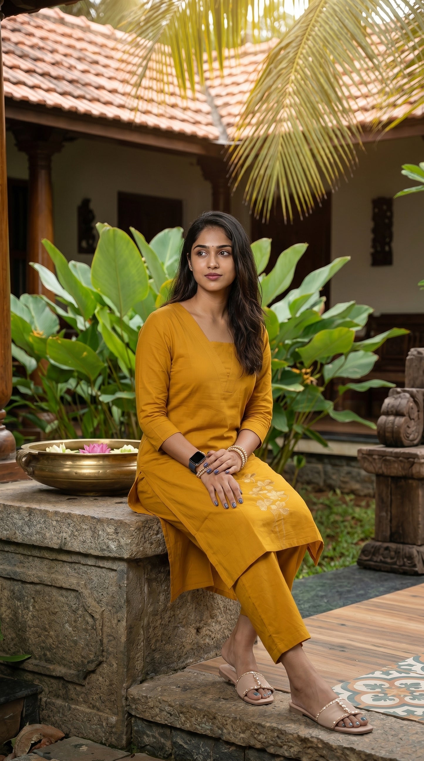 Saffron Yellow Floral Embroidered Straight Co-ord Set