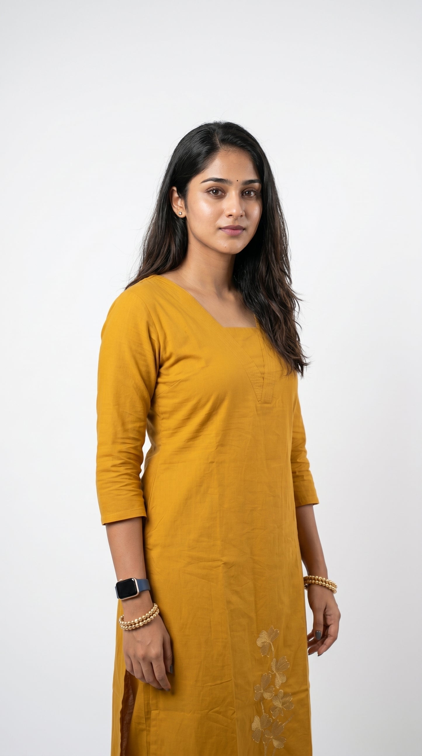 Saffron Yellow Floral Embroidered Straight Co-ord Set