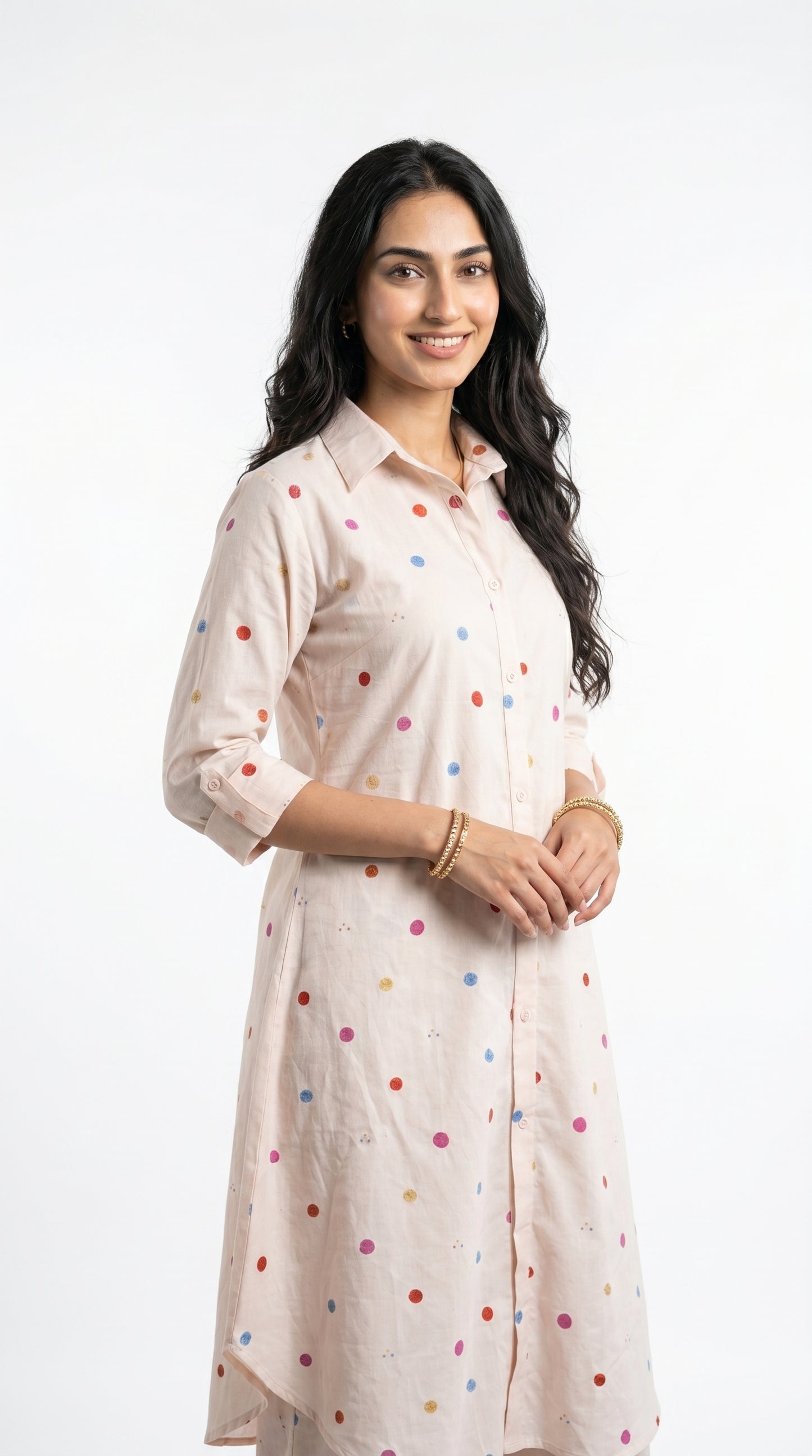 Cream Multi-Dot Button-Down Co-ord Set