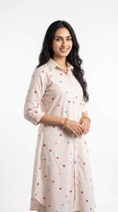 Cream Multi-Dot Button-Down Co-ord Set